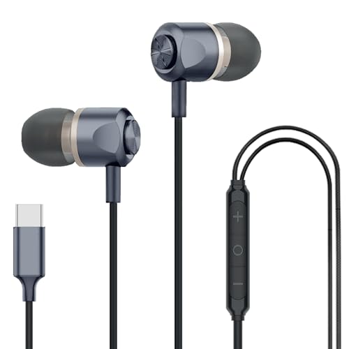 Kratos Tune V7 C Type Earphones Wired, Deep Bass Drivers Earphone, Inline Control Type c Headphones with Mic, Comfort Fit Type c Earphone with Volume 