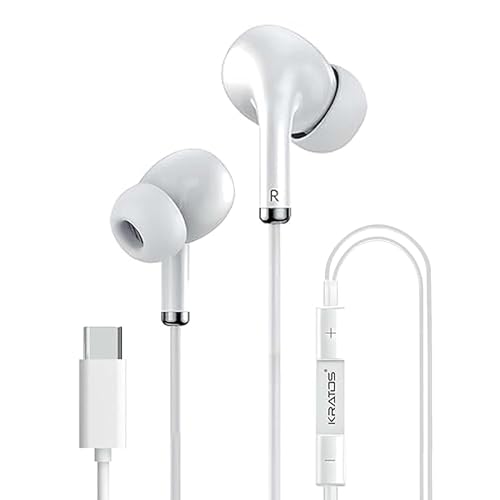 Kratos Tune V5 C Type Earphones Wired, 13mm Bass Drivers Earphone, Inline Control Type c Headphones with Mic, Sweat Resistant, Comfort Fit Type c Earp