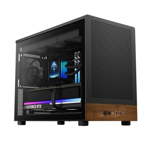 GAMDIAS Athena M4M Wood - Mini Tower Cabinet| Real Walnut Mesh Front Panel | 3 Built-in 120mm Fans, Supports Mini-ITX, Micro-ATX Motherboard | AIO Sup