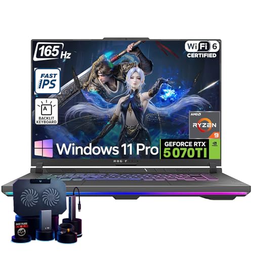ASUS ROG Strix-G16 Gaming Laptop - AMD Ryzen 9 8940HX (Up to 5.3 GHz), NVIDIA GeForce RTX 5070 Ti, 16" 165Hz 300 nits Display, 64GB DDR5 RAM, 4TB SSD, WiFi 6E, Backlit KB, Win11 Pro, with Accessories 64GB DDR5 RAM | 4TB SSD
