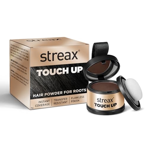 Streax Hair Root Touch Up for Grey Hair, Brown – 4gm | Root Touch Up Hair Powder I Covers Grey Hair & Bald Patches | Instant Hair Colour Touch Up, Roo