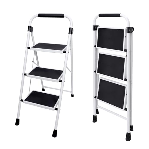DUMOS Step Ladder,3 Sturdy St...e & Outdoor Use,330lbs,Black