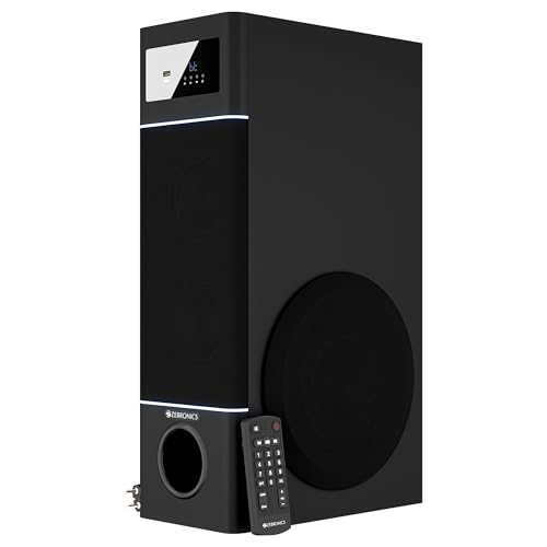 ZEBRONICS Tower Speaker, 50W, 10.16cm Subwoofer Driver, 2X 7.62cm Full Range Drivers, 2-Way Design, Bluetooth v5.1, USB, AUX, Karaoke, 6.3mm Mic Input