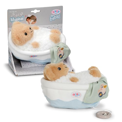 BABY born for babies Muziekdoos Teddy 18 cm, wasbaar | Pluchen Teddy in badje, uitneembare muziekmodule, zacht slaapliedje, wasbaar, vanaf de geboorte