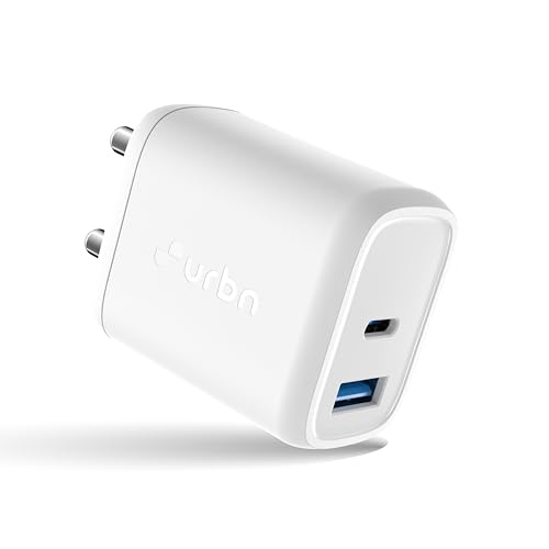 URBN 25W Dual USB Type-C Travel Adaptor with GaN Technology for Google Pixel, Xiaomi, Motorola, iPhone, Samsung Galaxy Tab S/A Series, Galaxy S10/M54/