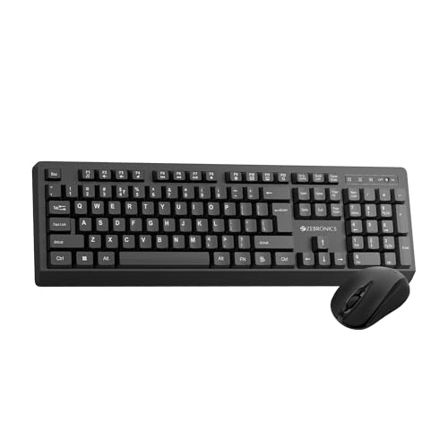 Zebronics Wireless Keyboard & Mouse Combo, 104 UV-Coated Keys, ₹ Key, 12 Multimedia Keys, Retractable Stand, 4 Button Mouse, 1600 DPI, High Precision,