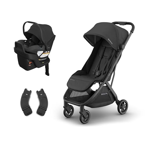 UPPAbaby Minu V3 Stroller + Aria V2 Infant Car Seat Travel System Combo – Adapter, Foot Cover, Bug and Rain Shields, Car Seat Base, and Infant Insert Included – Jake (Charcoal)