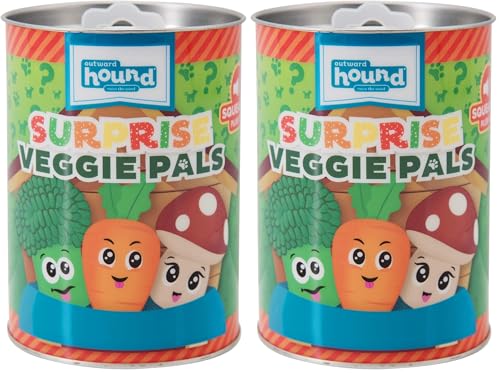 Outward Hound Surprise Veggie Pals Dog Toy - UNbox and Delight, Collect All 3 Squeaking Vegetable Dog Toys (Pack of 2) Surprise Veggie Pals XS (Pack of 2)