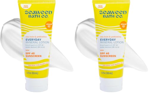 Seaweed Bath Co. Everyday Mineral SPF 40 Broad Spectrum Sunscreen Lotion, 3.4 Ounce, Sustainably Harvested Seaweed, Sea Kale, Prebiotics (Pack of 2)