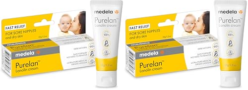Medela Purelan Lanolin Nipple Cream, Fast Relief for Sore Nipples & Dry Skin During Breastfeeding, Safe for Breastfeeding Baby, Natural, Hypoallergenic, Fragrance-Free, 37g (Pack of 2) 1.3 Ounce (Pack of 2) Purelan Lanolin Cream