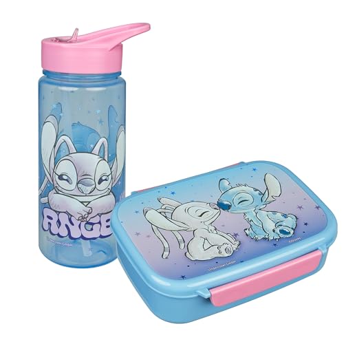 (-30%) Scooli - Stitch Kindergeschirr Geschenkset - Set bestehend aus Brotdose und Trinkflasche - ideal für Schule oder Kindergarten – ab 4 Jahren – aus Kunststoff