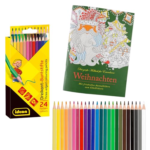 🔥 SELTEN SO GÜNSTIG (-43%) Idena 90483 - Malbuch für Erwachsene, Motiv Weihnachten, 64 Seiten, inkl. 24 holzfreier Buntstifte in ergonomischer Dreiecksform