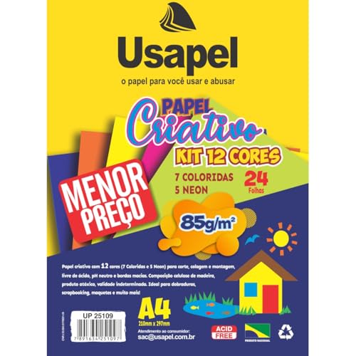 Bloco para Educação Artística, Filiperson, Usapel Criativo, 12 cores, A4, 85 Gramas