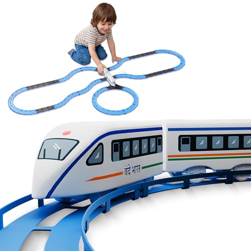 Lifelong Vande Bharat Toy Train 43 Pcs Track Set for Kids, Electric Toy Train Set, 2 AAA Battery Toy Train, Lights & Sounds, Multi-Layout Train Track 
