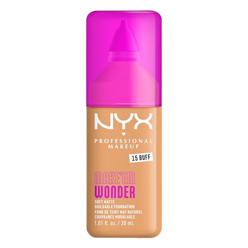 NYX Professional Makeup Make 'EM Wonder, Up to 24 Hour Soft Matte Foundation, Undetectable Finish, Waterproof, Sweat and Transfer Resistant, Shade: 15 Buff