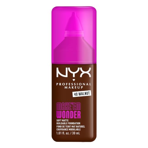 NYX Professional Makeup Make 'EM Wonder, Up to 24 Hour Soft Matte Foundation, Undetectable Finish, Waterproof, Sweat and Transfer Resistant, Shade: 39 Walnut