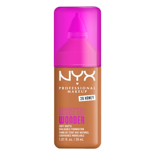 NYX Professional Makeup Make 'EM Wonder, Up to 24 Hour Soft Matte Foundation, Undetectable Finish, Waterproof, Sweat and Transfer Resistant, Shade: 26 Honey