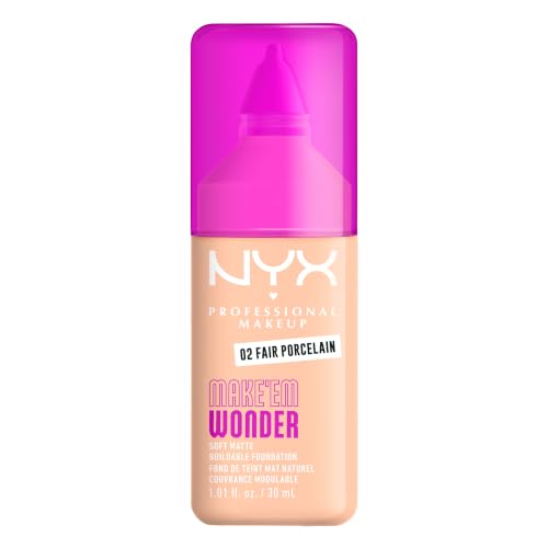 NYX Professional Makeup Make 'EM Wonder, Up to 24 Hour Soft Matte Foundation, Undetectable Finish, Waterproof, Sweat and Transfer Resistant, Shade: 02 Fair Pocelain