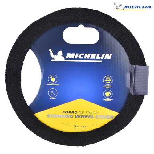 MICHELIN iFit Premium Faux Leather Steering Wheel Cover- Black Fur Stich, DIY - No Tools Required to fit, iFit Technology Stretches to fit 14.5" & 15.