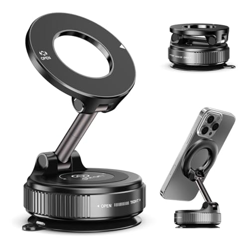 pTron Dockit 360° Magnetic Car Mobile Holder, Strong Vacuum Suction, Universal Car Mount for Dashboard, Gym, Mirror, Compact, Foldable, Rotatable Mobi