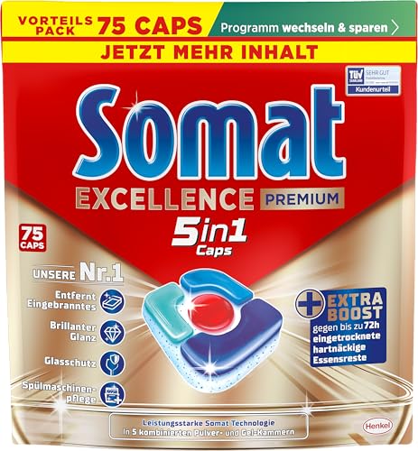 (-29%) Somat Excellence Premium 5in1 (75 Caps), Spülmaschinentabs mit Extra Boost
