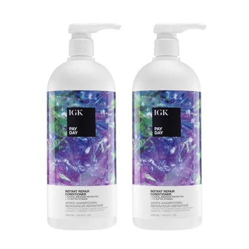IGK Pay Day Conditioner Liter 2-Pack – Moisturizing Shampoo for Dry, Damaged, or Chemically Treated Hair