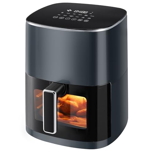 🔥 STARKER PREIS (-40%) Sweetcrispy Heißluftfritteuse Airfryer 6L mit Sichtfenster, 12-in-1 Funktionen & Touchscreen Air Fryer, Gesundes Fettfrei Kochen, Antihaftkorb, Spülmaschinenfeste Körbe, Für 3-6 Personen, Grau