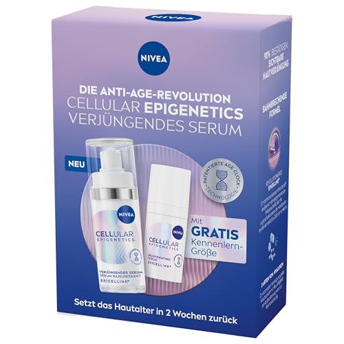 (-30%) NIVEA CELLULAR Epigenetics Verjüngendes Serum Gesichtspflege Set, setzt das Hautalter in 2 Wochen zurück, mit EPICELLINE und Hyaluronsäure, Originalgröße (30 ml) & Probiergröße (15 ml)