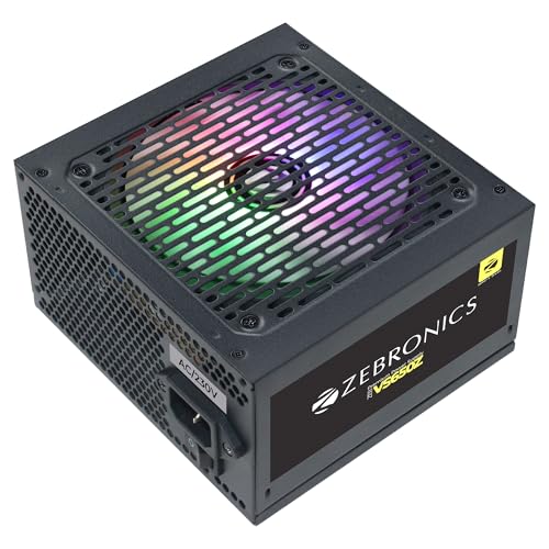 Zebronics Premium Power Supply, Long Flat Cables, Silent 120mm Fan 12V 45A, 6+2 PCIe, 4+4 CPU, 4 x SATA, 2 x MOLEX, Multicolor LED Light, Built-in Pro