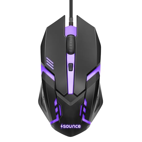 Sounce Nitro Wired Gaming USB Mouse 800/1200/1600 DPI Optical Sensor, 4-Level Adjustable DPI, RGB Lighting, Smooth Tracking, Ergonomic Grip, Plug & Pl