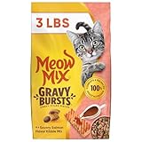 Meow Mix Gravy Bursts, Savory Salmon Flavor Kibble Mix, Gravy Filled Dry Cat Food, 3 lb. Bag