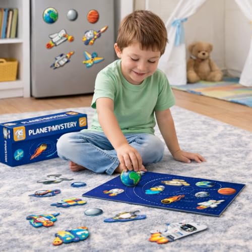 Storio Magnetic Solar System Puzzle Box | Montessori Space Theme Educational Toy for Kids 2 3 4 Years | Learn Planets with 41+ Magnets | Fun STEM Lear