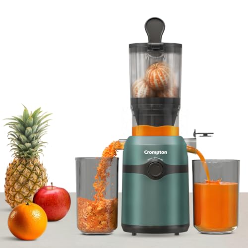 Crompton Ameo Fresh | Cold Press Juicer | 200 W Slow juicing motor | Juicer | Nutri Fresh Technology | Juicing jar | Pulp Collector | Black & Emerald 