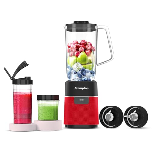 Crompton Ameo Fresh | Premium Nutri Blender | Ice Crushing Smoothie Maker | Mixer Grinder | 400W Motor | 3 Food Grade Jars | 1L Blender Jar | SS 304 B