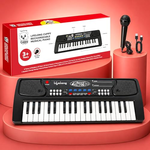 Lifelong Wireless Rechargeable Piano Keyboard for Kids with Mic, Single Speaker, 37 Keys Portable Keyboard Piano, Type C Charging, Long Battery Life K