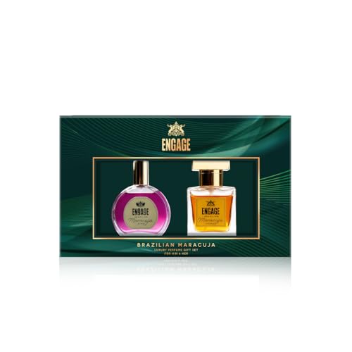 Engage Brazilian Maracuja Luxury Perfume Gift Set for Men & Women 25mlx2|Unisex Perfume|Musk, Vanilla, Amber, Leather & Oud|Long Lasting|Premium Coupl