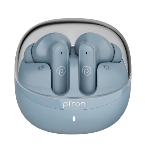pTron Bassbuds Indie in-Ear TWS Earbuds w/ 10mm Drivers, 45Hrs Playtime, Dual HD Mic & AI-ENC Calls, Custom EQ, Mobile App, Bluetooth V5.4 Earphones, 