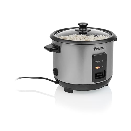 🔥 STARKER PREIS (-34%) Tristar Reiskocher, 1 L Kapazität für bis zu 5 Portionen, Edelstahlgehäuse, Antihaft-Innentopf, Dampfeinsatz, Warmhaltefunktion, 400 W, RK-6144