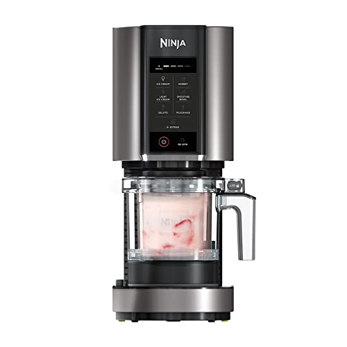 (-28%) Ninja CREAMi Eismaschine & Dessertmaschine mit 2 Behältern, 7 Programmen, Herstellung von Eis, Gelato, Sorbet, Smoothie-Bowls, Milchshakes und mehr, 1,4L, Schwarz/Silber, NC302EU
