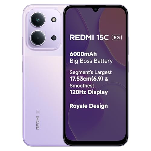 15C 5G Prime Edition Dusk Purple 6GB + 128GB | Massive 6000mAh Battery | Segment's Largest 17.53cm Display Up to 120Hz | MediaTek Dimensity 6300 | 33W