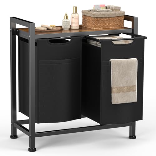 🔥 STARKER PREIS (-56%) Sweetcrispy Wäschekorb 2 Fächer, 92 L, Schwarz
