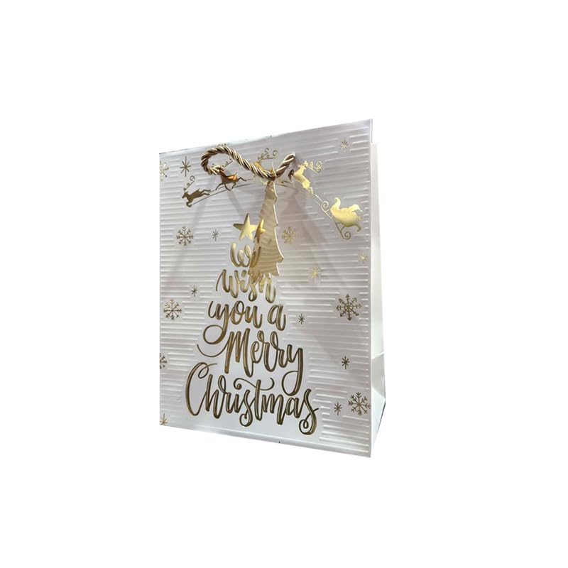Lylac Homeware 1pc Elegant Christmas Gift Bag with Gold Embossed Design, Medium Size...