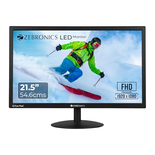 Zebronics 21.5” (54.6cm) LED Monitor, FHD 1920x1080, 250nits Brightness, Dual Input - HDMI/VGA, 2000000:1 Dynamic Contrast Ratio, 16.7M Colors, 16:9 A