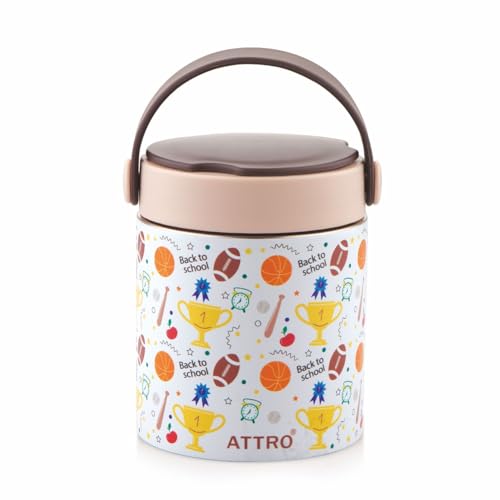 ATTRO Happy Go Vacuum Insulated ISI Certified Stainless Steel Soup Jar 500ml, Leakproof & BPA Free for Kids & Adults, Long Temperature Retention,Ideal