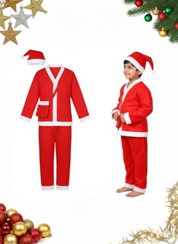 PoPo Toys Santa Claus Costume for Christmas Youth 14-17 Years| Red Santa Suit with Coat, Pant, Hat &amp; Bag | Xmas Party &amp; Fancy Dress Outfit Siz
