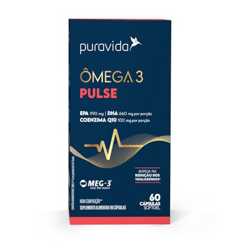 Puravida Ômega 3 Pulse EPA DHA MEG-3® + Coenzima Q10 60 Cápsulas