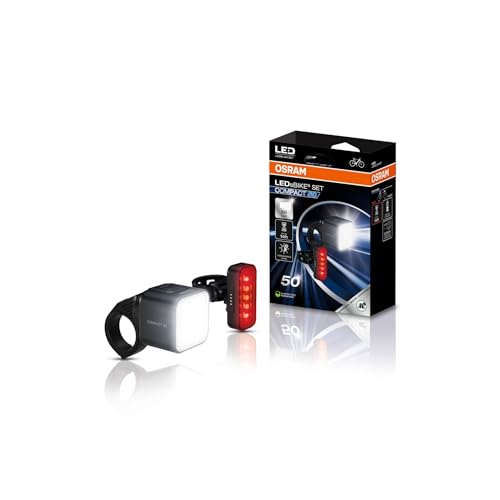 (-24%) OSRAM LEDsBIKE COMPACT 50 Set, wiederaufladbares Fahrradlicht-Set – Vorder- und Rücklicht, StVZO-geprüft, Garmin-kompatible Halterun, DREI Beleuchtungsmodi, 50 Lux