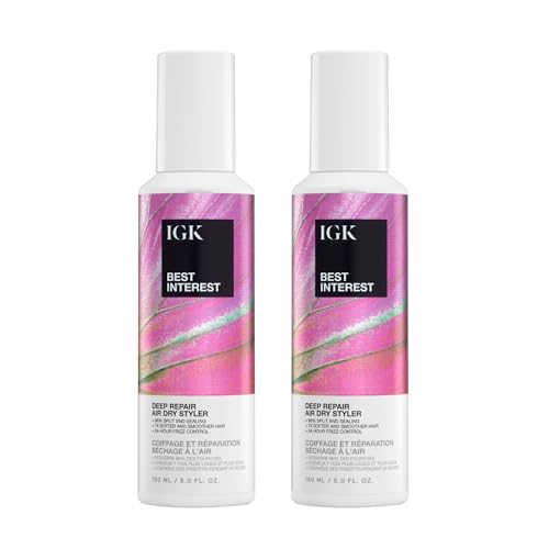 IGK Best Interest Bond Building Air Dry Styling Cream 2 pack – Leave-In Treatment for Split Ends, Breakage, Frizz Control, and Shine – Vegan & Cruelty-Free