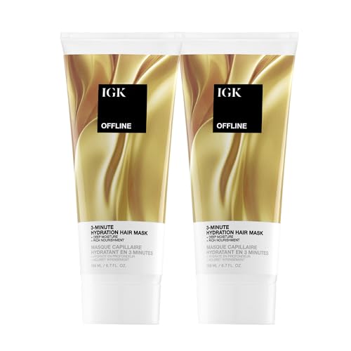 IGK OFFLINE 3-Minute Hydration Hair Mask 2 pack – Deep Conditioning Treatment for Dry & Damaged Hair – Vegan & Cruelty-Free