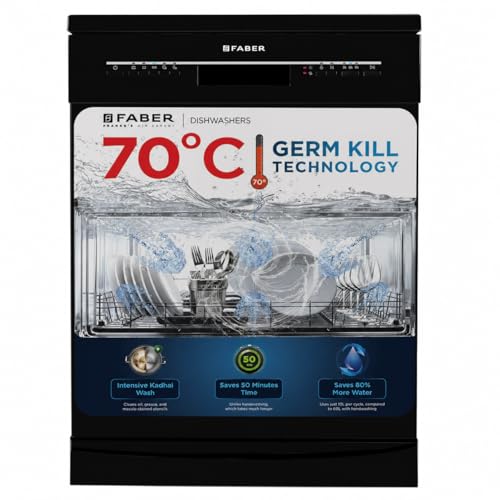 Faber 14 Place Free Standing Dishwasher|7 Wash Programs| LED Display| Adjustable Racks | Half Load Wash| Child Lock | 2Yr Comprehensive & 10Yr Cavity 